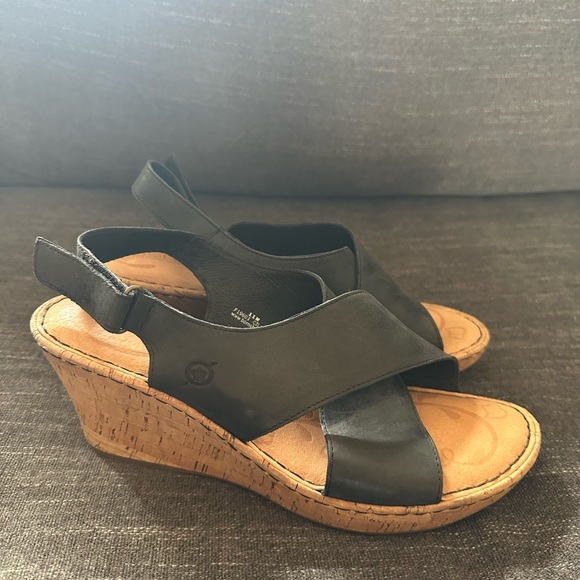 Born Henning Leather Cork Slingback Wedge Sandals - Picture 2 of 6